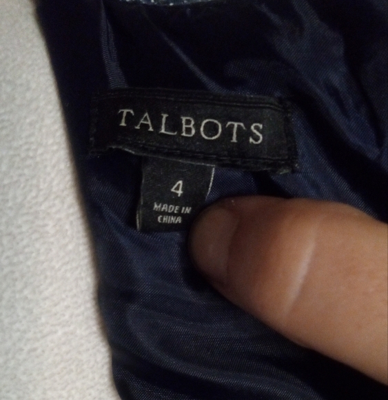 Talbots Navy Blue White Textured Tweed Classic Sheath Dress Midi Length Size 4 - Picture 8 of 9